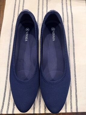 VIVAIA Navy Pointed-Toe Knit Flats — Comfortable Everyday Slip-Ons